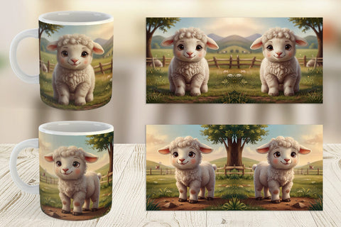 Mug Wrap Cartoon Lamb in Farm Sublimation artnoy 