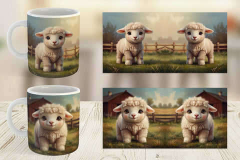 Mug Wrap Cartoon Lamb in Farm Sublimation artnoy 