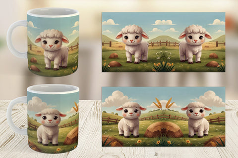 Mug Wrap Cartoon Lamb in Farm Sublimation artnoy 