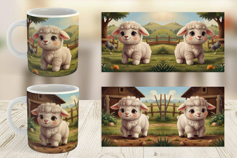 Mug Wrap Cartoon Lamb in Farm Sublimation artnoy 