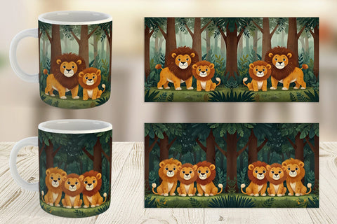 Mug Wrap Cartoon Lion in Forest Sublimation artnoy 