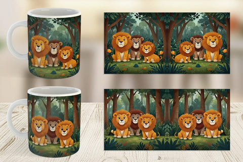 Mug Wrap Cartoon Lion in Forest Sublimation artnoy 