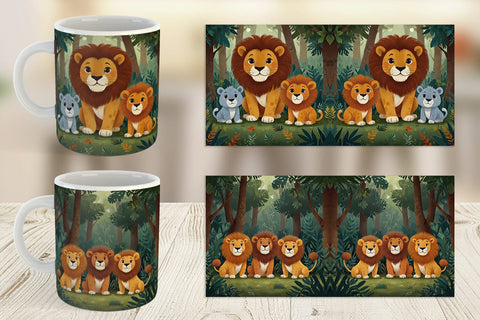 Mug Wrap Cartoon Lion in Forest Sublimation artnoy 