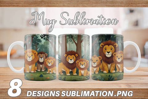 Mug Wrap Cartoon Lion in Forest Sublimation artnoy 