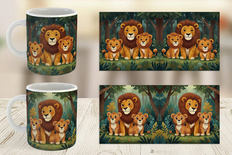 Mug Wrap Cartoon Lion in Forest Sublimation artnoy 