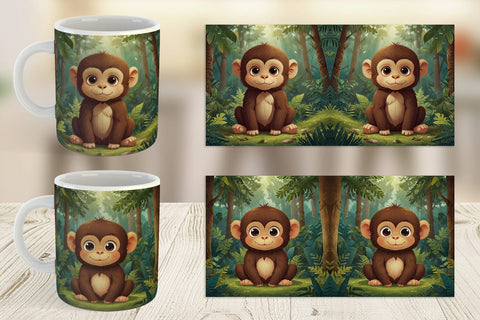 Mug Wrap Cartoon Monkey in Forest Sublimation artnoy 