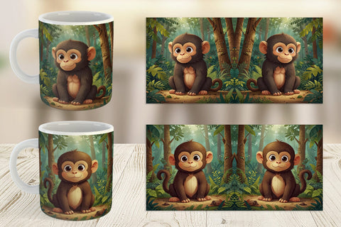 Mug Wrap Cartoon Monkey in Forest Sublimation artnoy 