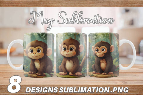 Mug Wrap Cartoon Monkey in Forest Sublimation artnoy 