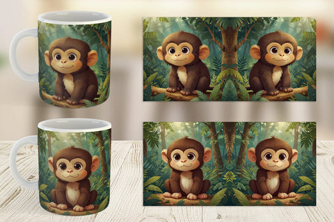 Mug Wrap Cartoon Monkey in Forest Sublimation artnoy 