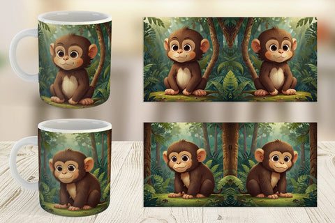 Mug Wrap Cartoon Monkey in Forest Sublimation artnoy 