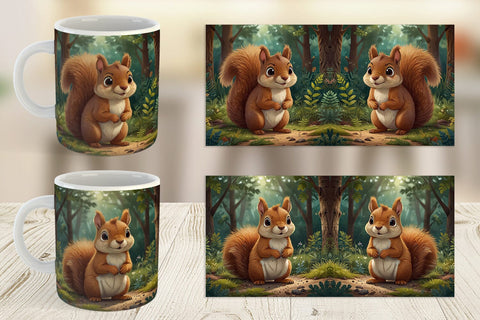 Mug Wrap Cartoon Squirrel in Forest Sublimation artnoy 