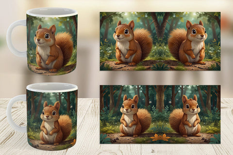 Mug Wrap Cartoon Squirrel in Forest Sublimation artnoy 