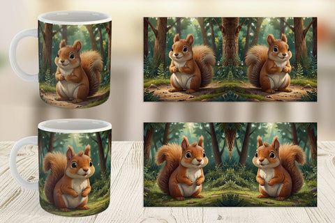 Mug Wrap Cartoon Squirrel in Forest Sublimation artnoy 