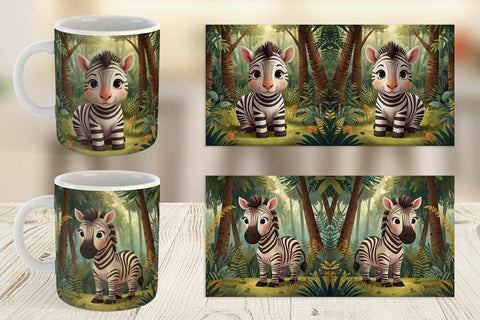 Mug Wrap Cartoon Zebra in Forest Sublimation artnoy 