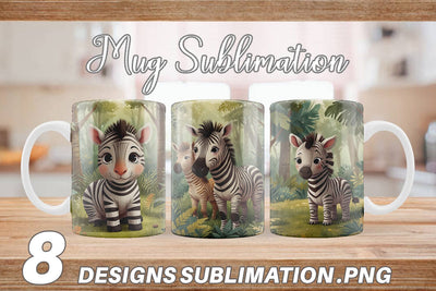 Mug Wrap Cartoon Zebra in Forest Sublimation artnoy 