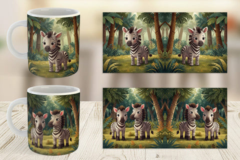 Mug Wrap Cartoon Zebra in Forest Sublimation artnoy 