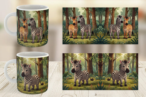 Mug Wrap Cartoon Zebra in Forest Sublimation artnoy 