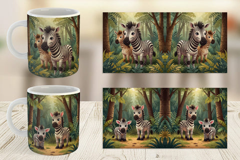 Mug Wrap Cartoon Zebra in Forest Sublimation artnoy 