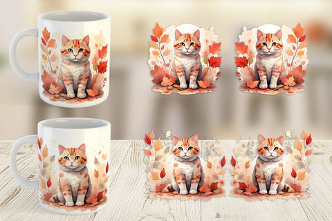 Mug Wrap Cat Among Falling Leaves Sublimation artnoy 