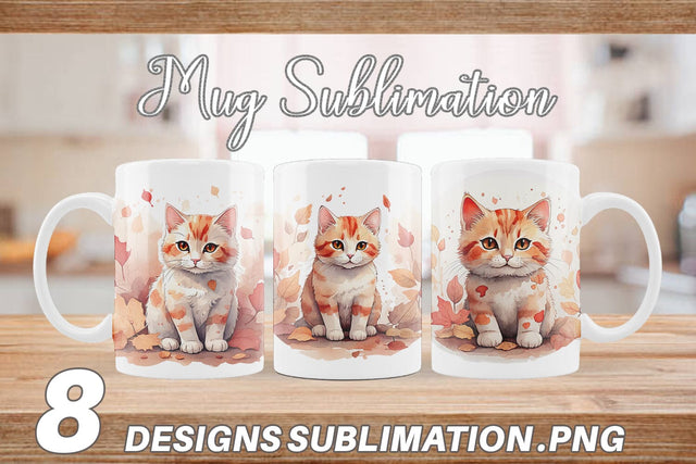Mug Wrap Cat Among Falling Leaves Sublimation artnoy 