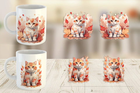 Mug Wrap Cat Among Falling Leaves Sublimation artnoy 