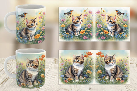 Mug Wrap Cat and Flowers Sublimation artnoy 