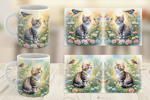 Mug Wrap Cat and Flowers Sublimation artnoy 