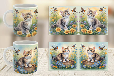 Mug Wrap Cat and Flowers Sublimation artnoy 