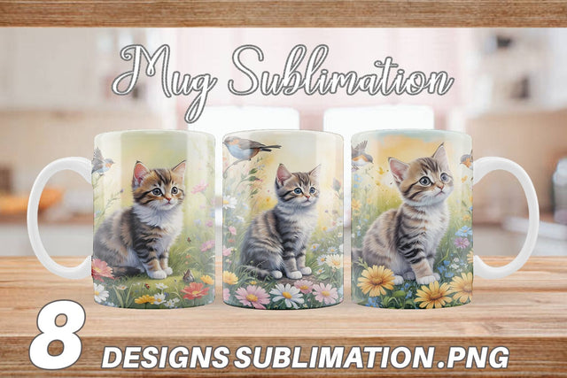Mug Wrap Cat and Flowers Sublimation artnoy 