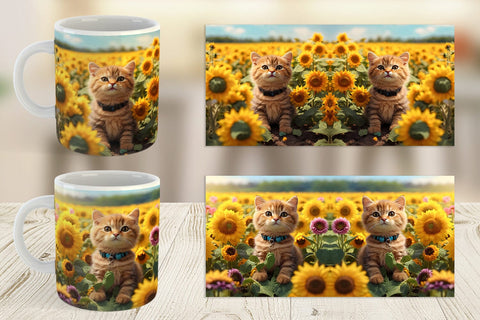 Mug Wrap Cat and Sunflowers Sublimation artnoy 