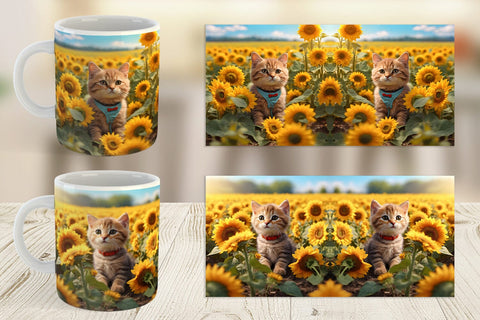 Mug Wrap Cat and Sunflowers Sublimation artnoy 