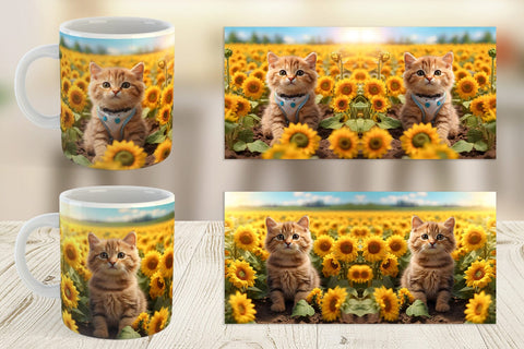 Mug Wrap Cat and Sunflowers Sublimation artnoy 