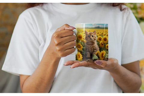 Mug Wrap Cat and Sunflowers Sublimation artnoy 