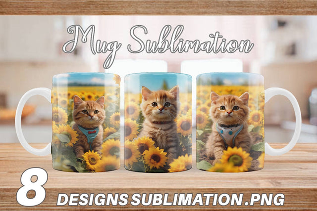 Mug Wrap Cat and Sunflowers Sublimation artnoy 