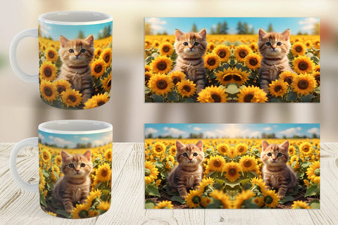 Mug Wrap Cat and Sunflowers Sublimation artnoy 