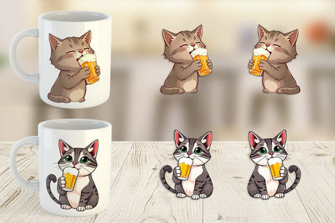 Mug Wrap Cat Beer Day Sublimation artnoy 