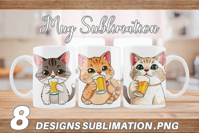 Mug Wrap Cat Beer Day Sublimation artnoy 