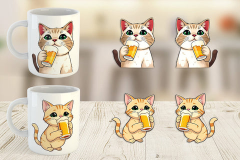 Mug Wrap Cat Beer Day Sublimation artnoy 
