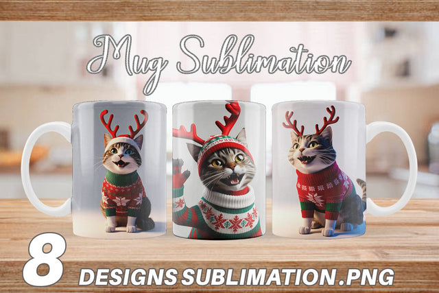 Mug Wrap Cat Christmas Sublimation artnoy 