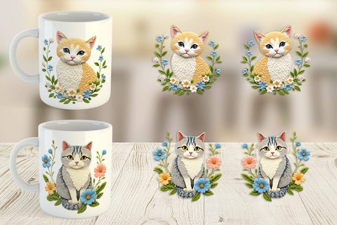 Mug Wrap Cat Embroidery Sublimation artnoy 