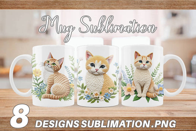 Mug Wrap Cat Embroidery Sublimation artnoy 