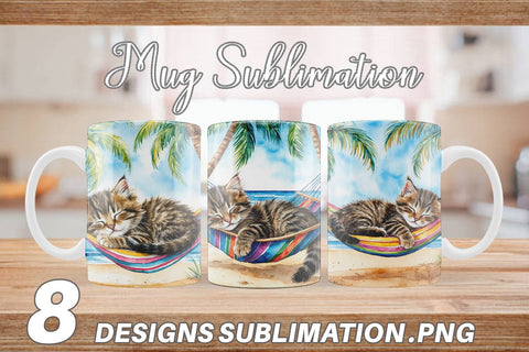Mug Wrap Cat in Summer Hammock Sublimation artnoy 