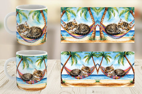 Mug Wrap Cat in Summer Hammock Sublimation artnoy 