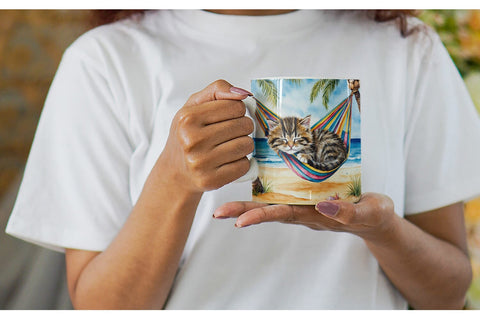 Mug Wrap Cat in Summer Hammock Sublimation artnoy 
