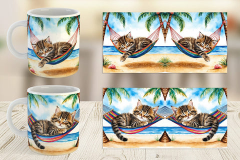 Mug Wrap Cat in Summer Hammock Sublimation artnoy 