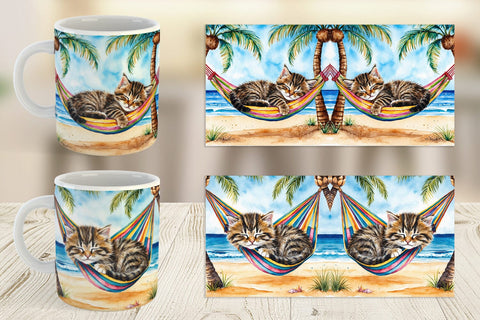 Mug Wrap Cat in Summer Hammock Sublimation artnoy 