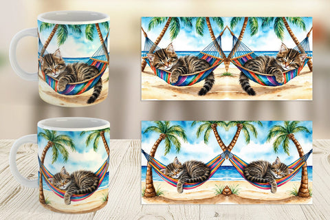Mug Wrap Cat in Summer Hammock Sublimation artnoy 