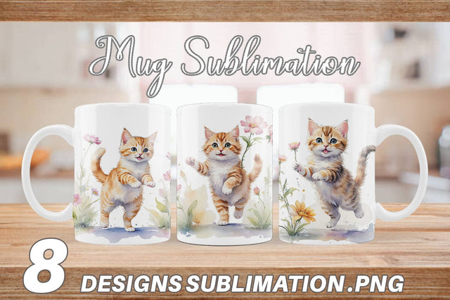 Mug Wrap Cat in Summer Watercolor Sublimation artnoy 