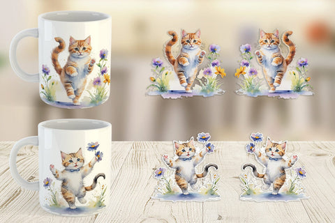 Mug Wrap Cat in Summer Watercolor Sublimation artnoy 