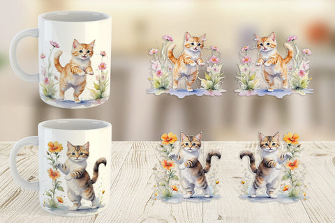 Mug Wrap Cat in Summer Watercolor Sublimation artnoy 